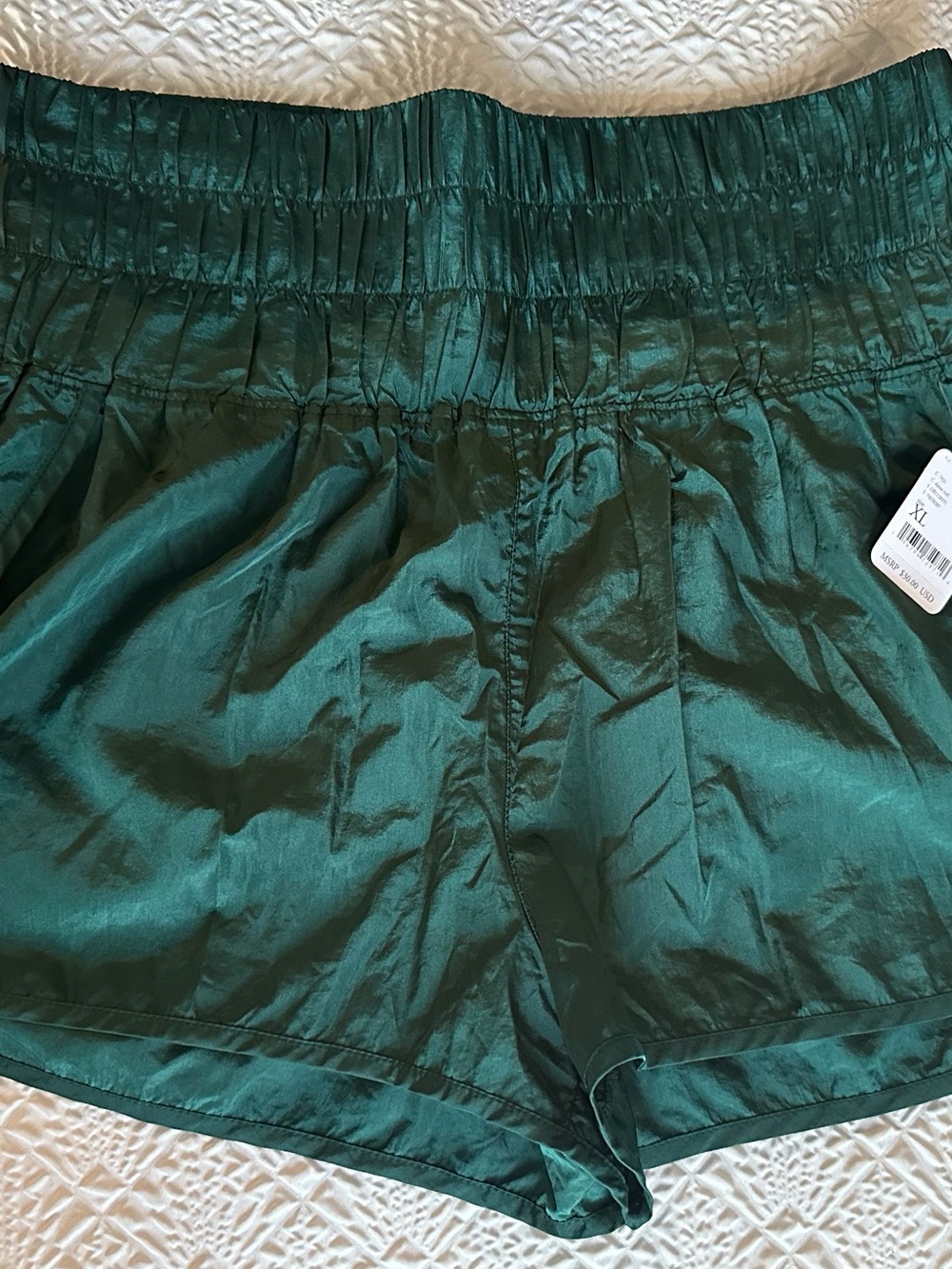 FP Movement by Free People Deep Green Smocked Waist Athletic Shorts - Picture 3 of 12